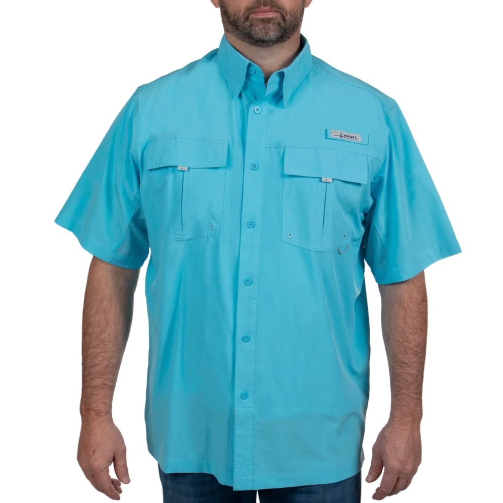 Habit Size Large Light Blue Fishing shirt Short Sleeve 40 + Solar Protection